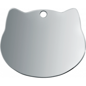 Medaglietta Gatto in Argento Medaglietta gatto in acciaio inox argento a forma di gatto, finitura liscia, bordi arrotondati e foro centrale per anello.