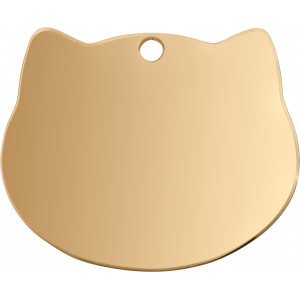 Katzenmarke Katzenkopf Gold Goldene Edelstahl-hundemarke in Katzenform mit glattem Finish, weichen Rändern und Loch zur Befestigung.