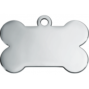 Medaglietta Osso In Argento Medaglietta cane a forma di osso in acciaio inox lucido, finitura specchio, personalizzabile con incisione su entrambi i lati.