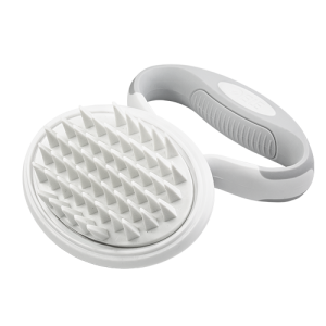 Brosse de Toilettage Relaxante pour Chien avec Poignée Brosse amovible pour chien avec coussin à picots doux et manche gris, idéale pour retirer les poils morts.