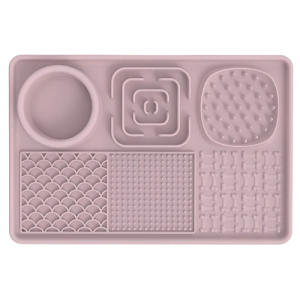 Tapis léchage rose 4-en-1 en silicone avec bol et textures variées, réduit l’ennui et aide la digestion, médaille chien.